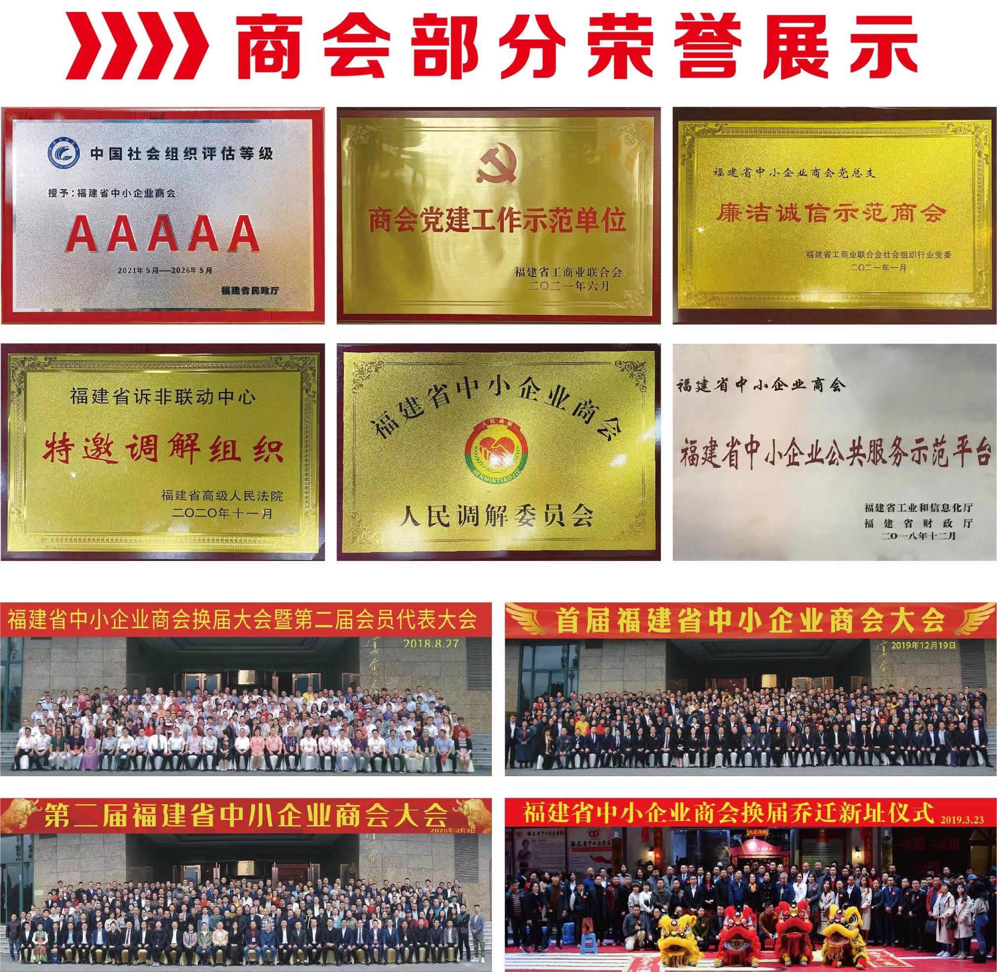 福建省中小企业商会部分荣誉及活动展示